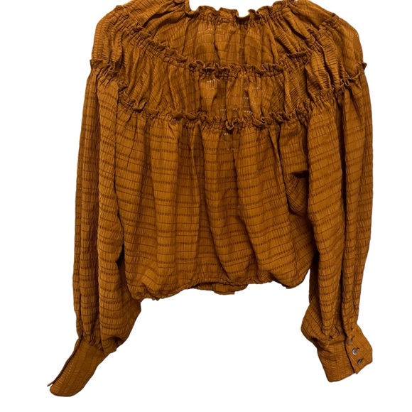 FREE PEOPLE HAILEY CROPPED LONG SLEEVE BLOUSE GLAZED GINGER MEDIUM - Picture 9 of 11